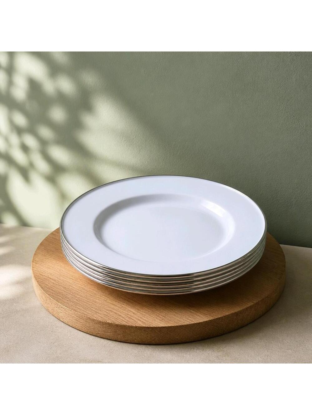 6 Pcs Pottery Barn Partyware Enamelware Chargers Plates 12” White Discontinued
